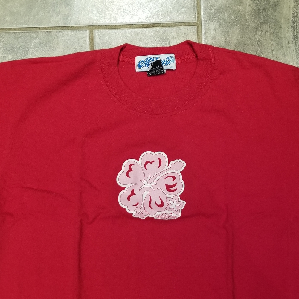 Vintage Miken S/S Crew Neck Flower T-Shirt Red Women's Size Large USA Made - Picture 4 of 8